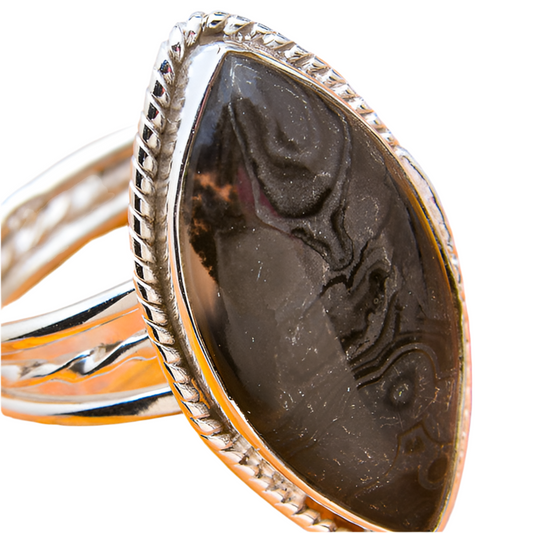 Anel de Prata 925 com Pedra Natural Psilomelano T:8,25