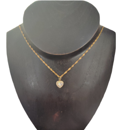 Colar de Senhora Laminado a Ouro 14K com Pendente Coração Cristais