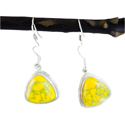 Brincos de Senhora em Prata com Pedra Turquesa Amarela
