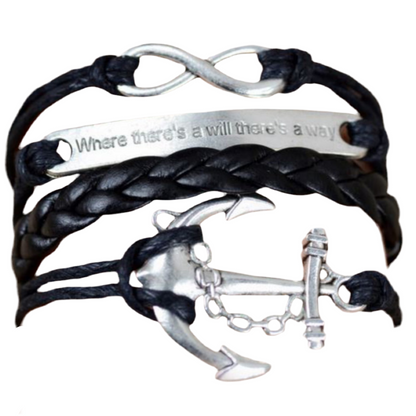 Pulseira de Homem em Pele com Âncora e Infinito
