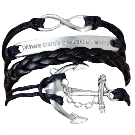 Pulseira de Homem em Pele com Âncora e Infinito