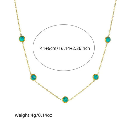 Conjunto de Colar e Brincos para Senhora em Aço Inoxidável 316L com Pedra Turquesa