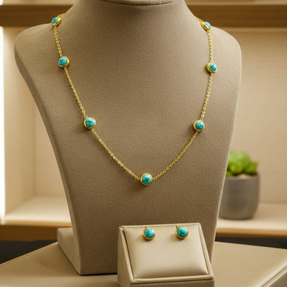 Conjunto com Turquesas – Elegância Natural em Aço 316L