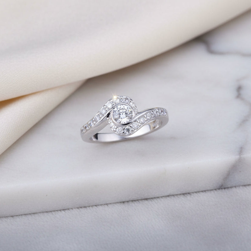 Ladies' White Gold Plated Ring with Zirconias
