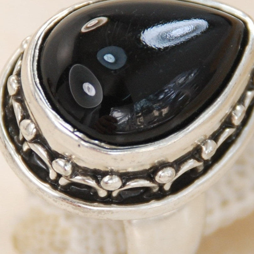 Anel de Prata 925 com Prata  Pedra Natural Ônix T:7,5