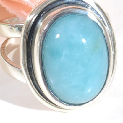 Anel de Prata com Pedra Natural Larimar T:8,5