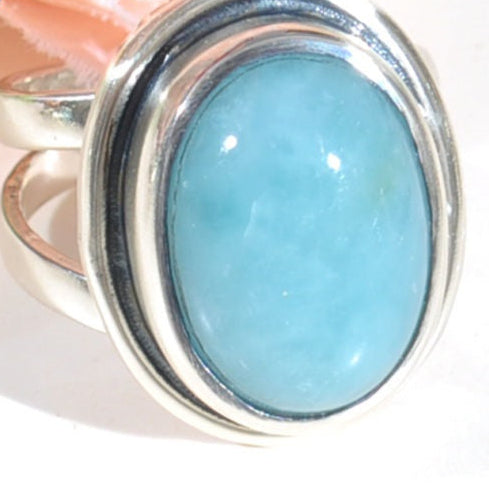 Anel de Prata com Pedra Natural Larimar T:8,5
