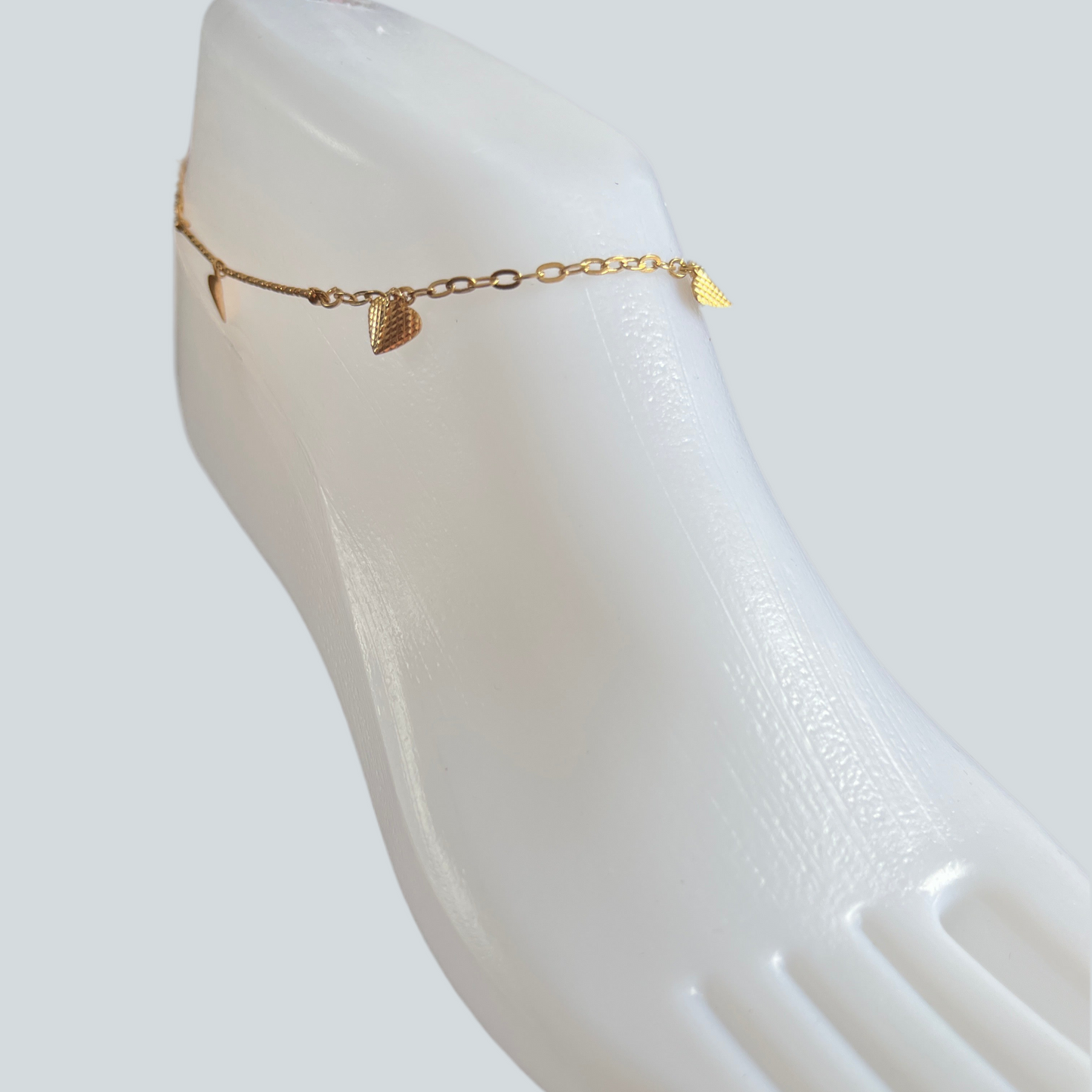 Pulseira Tornozelo de Senhora em Ouro Laminado 10K, Folha Coração