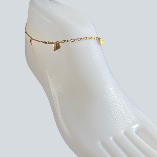Pulseira Tornozelo de Senhora em Ouro Laminado 10K, Folha Coração