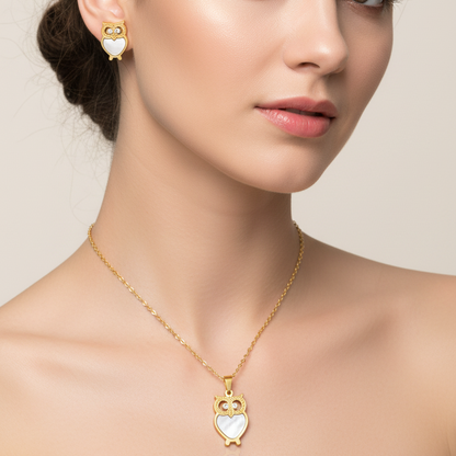 Owl Heart 316L Gold Stainless Steel Set – Elegance and Wisdom for Your Look