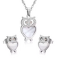 Conjunto de Colar e Brincos em Aço Inoxidável 316L de Coruja Prateada