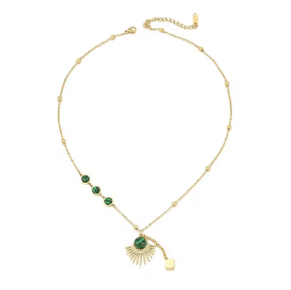 Colar de Senhora em Aço Inoxidável , Leque Embutido com Pedra Malaquita