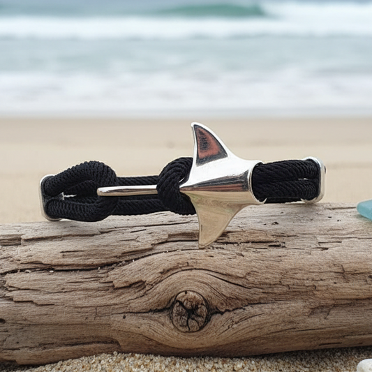 Pulseira Manta Raia – Paracord Preta e Raia Prata