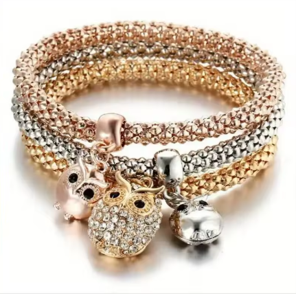 Conjunto 3 Pulseiras "Coruja" – O Brilho Tricolor no Seu Pulso (Copie)