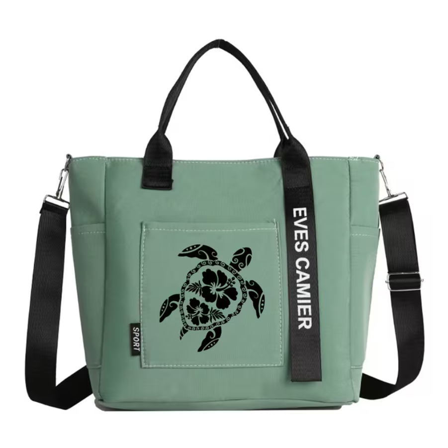 Bolsa Tote Verde Sálvia "Tartaruga" – Coleção Mar &amp; Vida