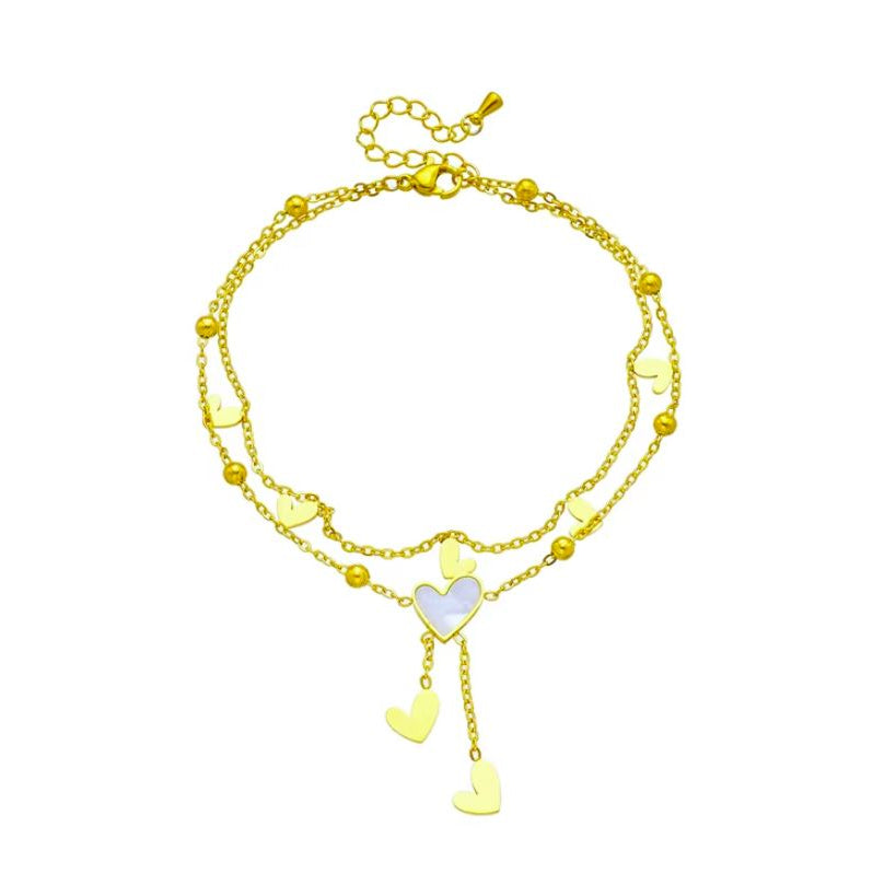 Pulseira Tornozelo de Senhora em Aço Inoxidável 316L, Coração