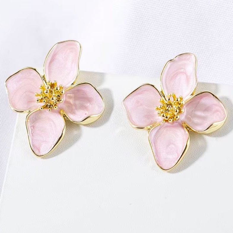 Boucles d'oreilles Obega fantaisie pour femme, fleur rose
