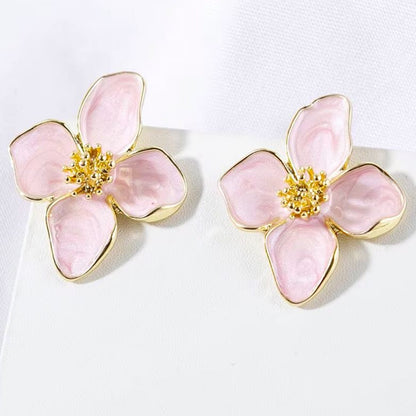 Boucles d'oreilles Obega fantaisie pour femme, fleur rose