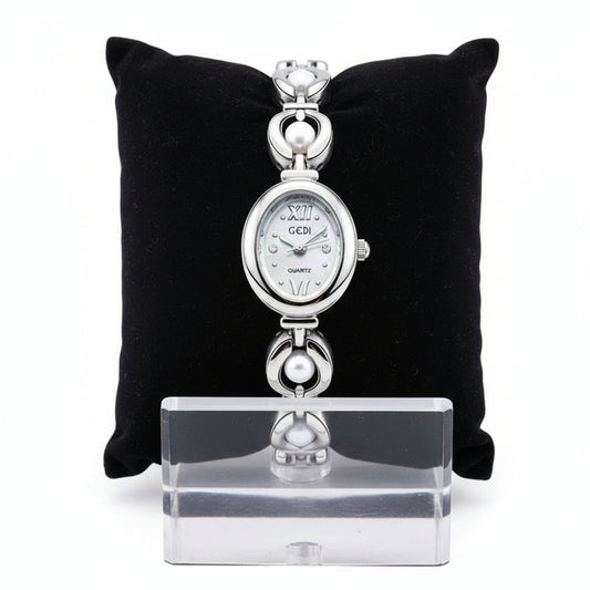 Relógio de Senhora, Gedi em Prata com Pérolas de Àgua Brancas
