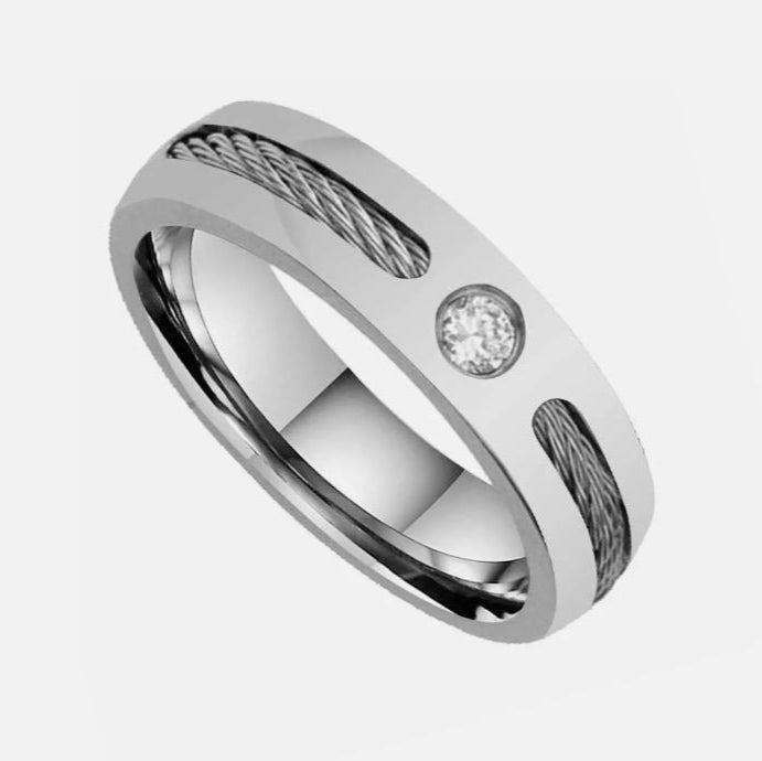 Anel de Homem em Aço Inoxidável com Cabo de Titânio e Zircónia