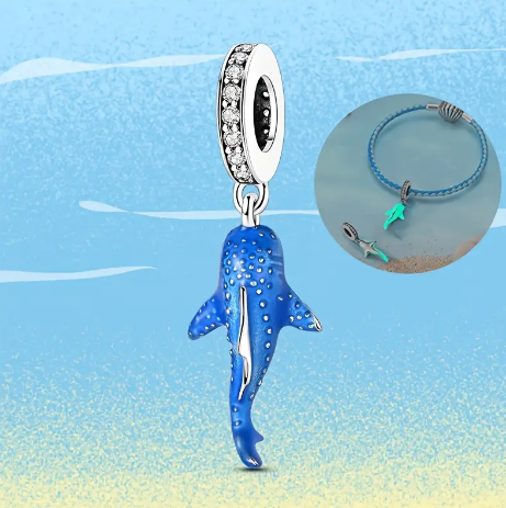 Conta em Prata 925, Tubarão-Baleia Azul Luminoso (GLOW)