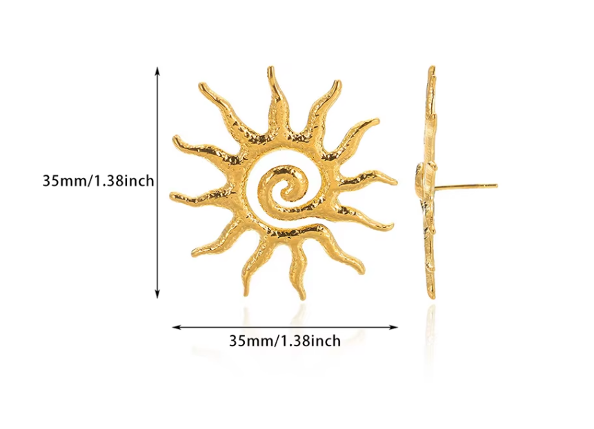 Brinco de Tarraxa Sol Espiral em Aço Inoxidável Dourado - Mar e Vida