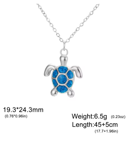 Collier pour femme avec pendentif tortue bleue en acier inoxydable