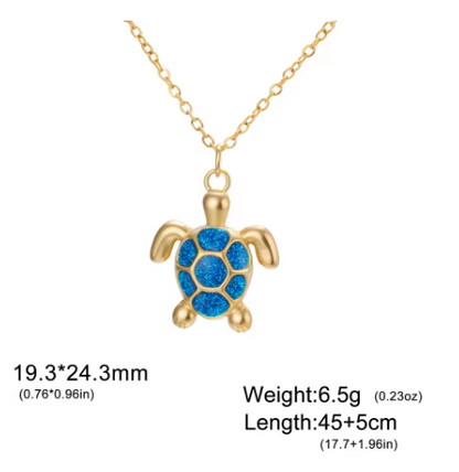 Collier pour femme avec pendentif tortue bleue en acier inoxydable