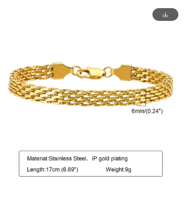 Pulseira de Senhora em Aço Inoxidável Dourado – Malha Entrelaçada 6 mm