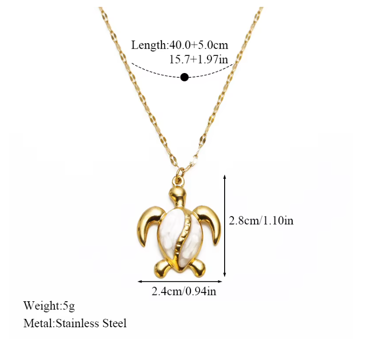 Colar Dourado com Tartaruga Marinha em Aço 316L Banhado a Ouro 18K | Mar e Vida