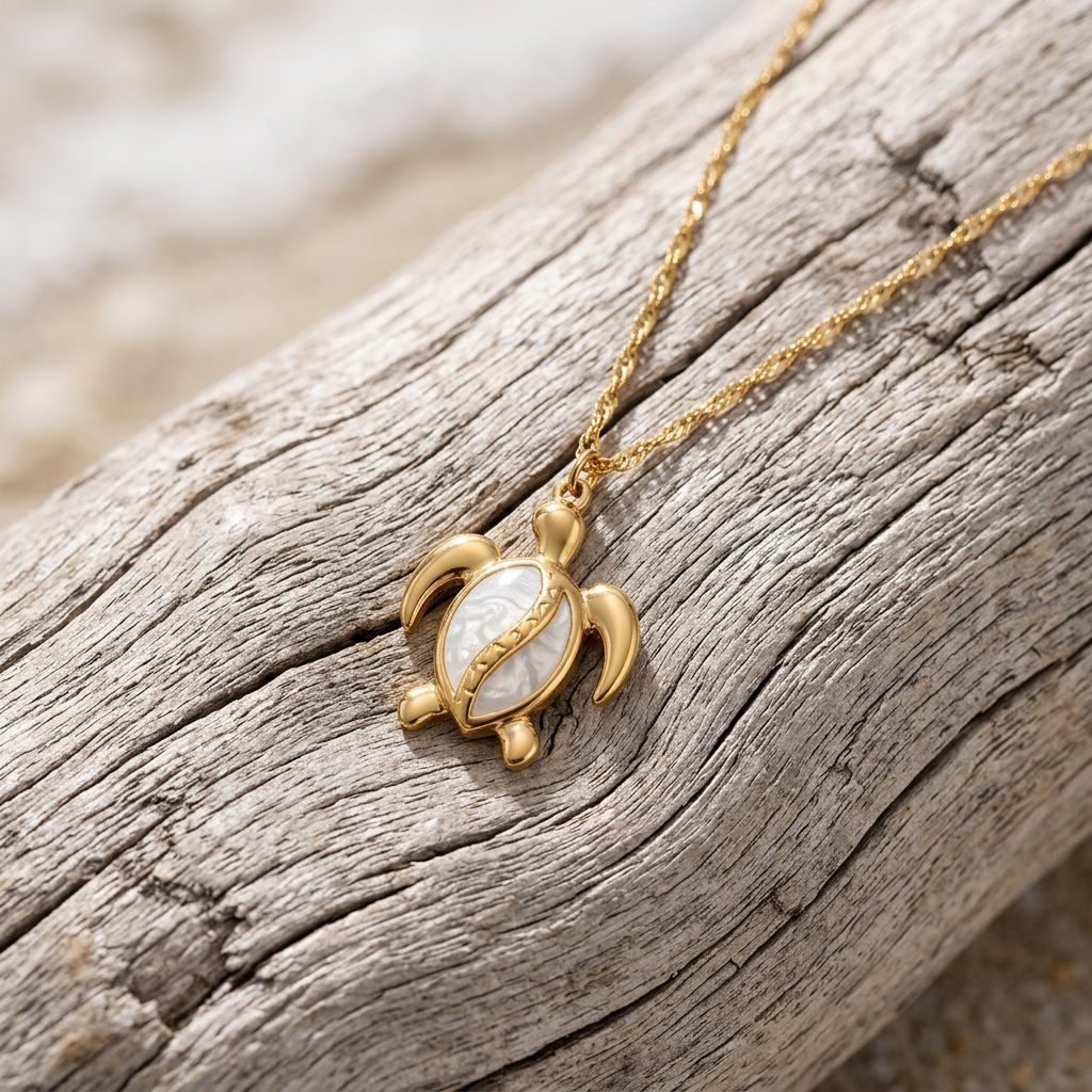 Colar Dourado com Tartaruga Marinha em Aço 316L Banhado a Ouro 18K | Mar e Vida
