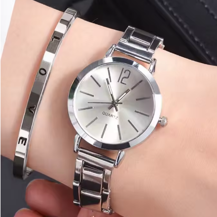 Conjunto de Senhora em Aço Inoxidável, Relógio com Pulseira