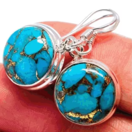 Brincos de Senhora com Pedra Natural Turquesa