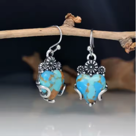 Brincos de Senhora com Pedra Natural Turquesa