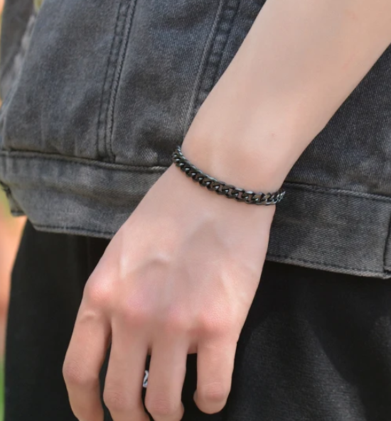 Pulseira de Homem em Aço Inoxidável, Corrente Preta