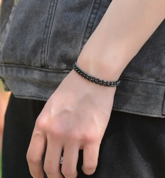 Pulseira de Homem em Aço Inoxidável, Corrente Preta