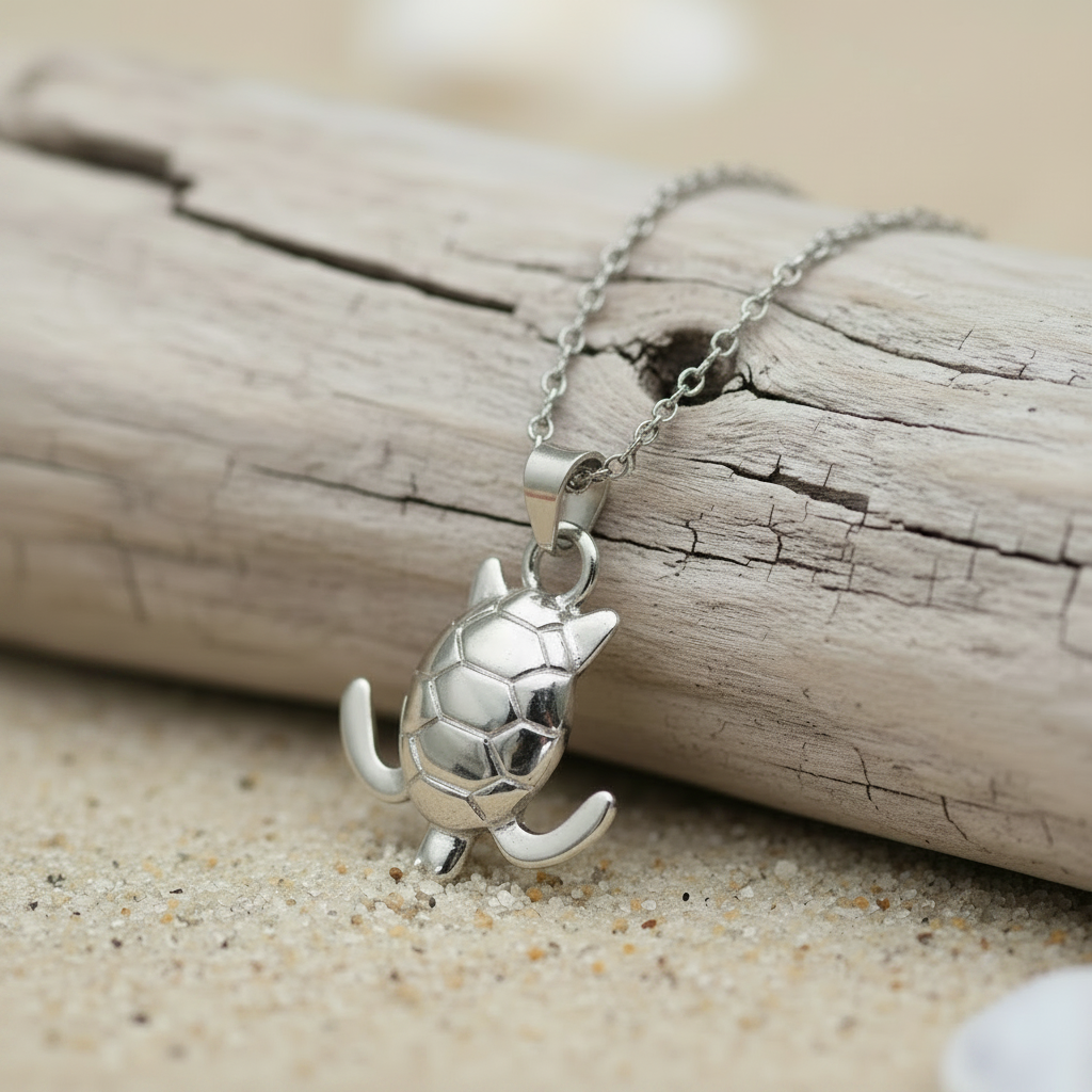 Handmade Leather Necklace with Turtle Pendant
