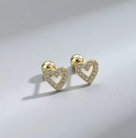 Boucles d'oreilles type piercing en acier inoxydable, cœur avec zircones