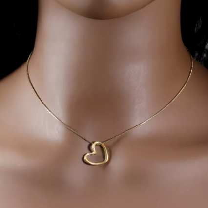 Conjunto Coração Dourado – Colar + Brincos em Aço Inoxidável (316L)