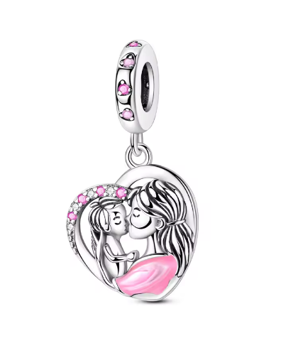 Breloque en Argent 925, Amour de Mère et Fille