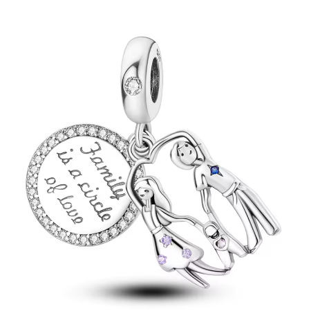 Breloque en Argent 925, Amour de Mère et Fille