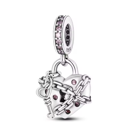 925 Sterling Silver Bead, Heart with Stones