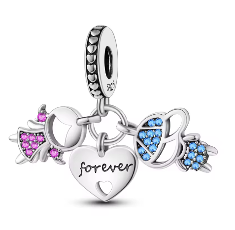 Breloque en Argent 925, Amour de Mère et Fille