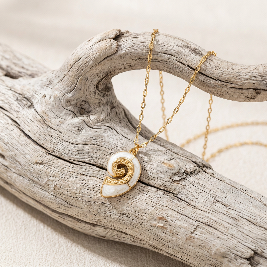 Collier tortue en acier 316L et perle – La Grâce de l'Océan en émail blanc