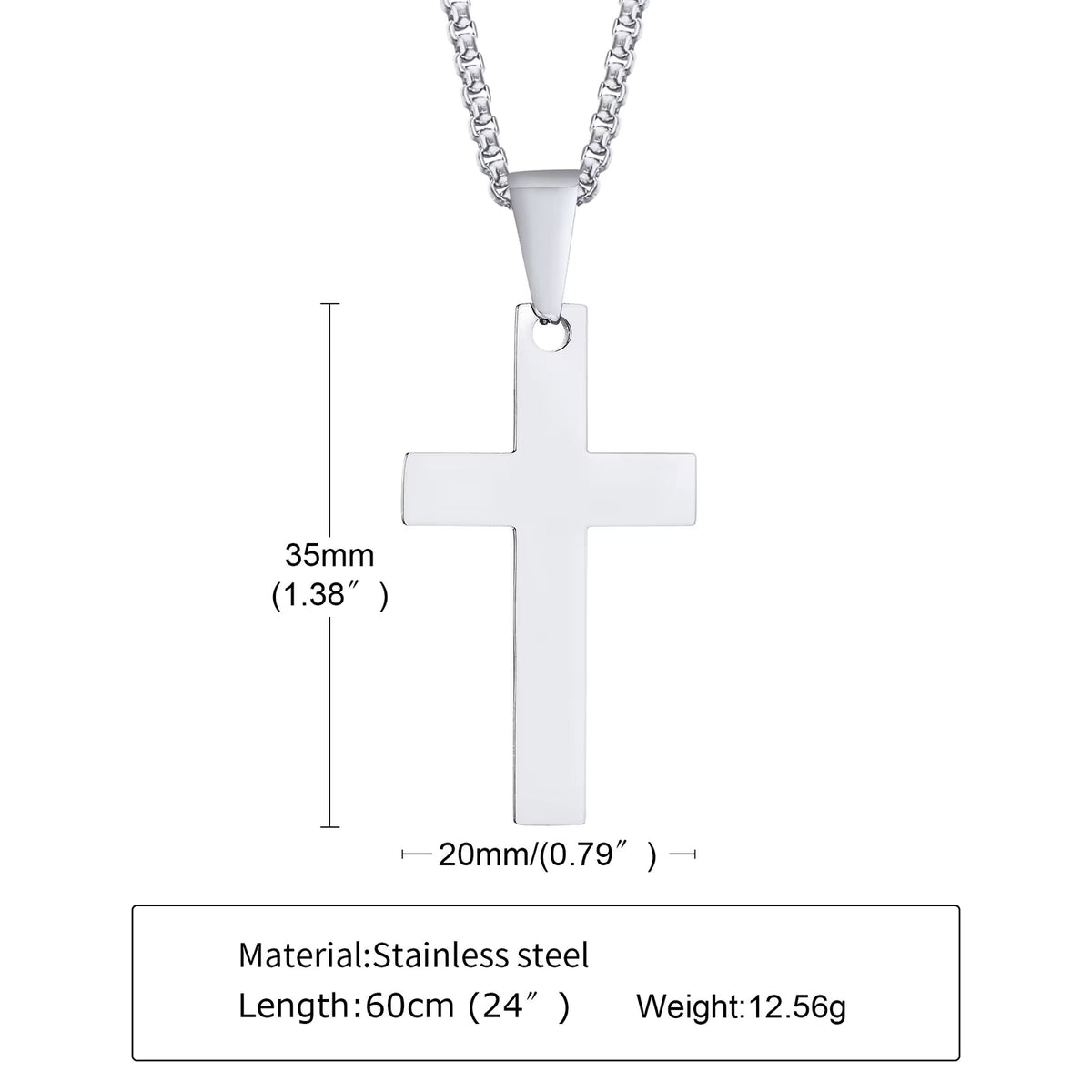 Men's Stainless Steel Necklace with Cross Pendant, Silver