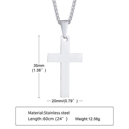 Men's Stainless Steel Necklace with Cross Pendant, Silver