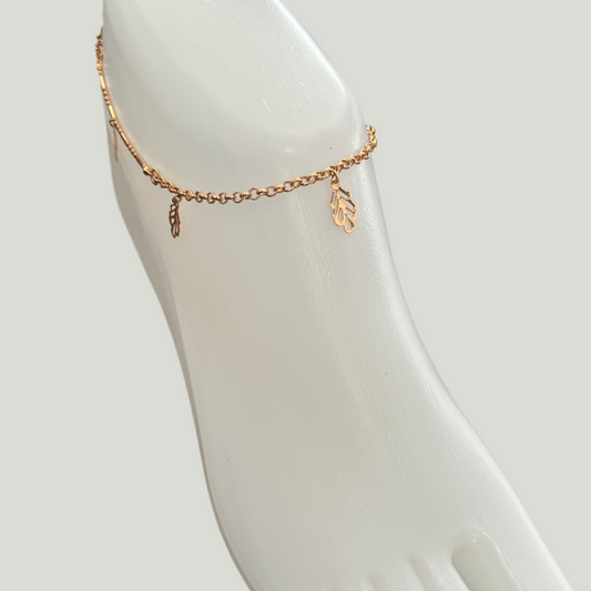 Pulseira Tornozelo de Senhora em Ouro Laminado 10K, Folha