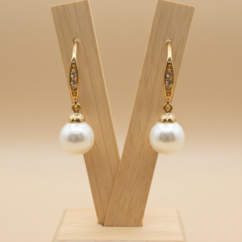 Brincos em Ouro Laminado 18k com Topázios e Pérolas