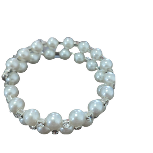 Pulseira de Senhiora Rodada em Fantasia com Pérolas e Cristais