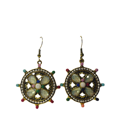 Brincos Boho Âncora Trabalhada com Pedras de Cores Variadas